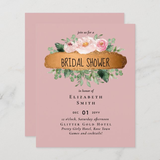 BUDGET Bridal Shower Dusty Rose Gold Wedding       (Front/Back)
