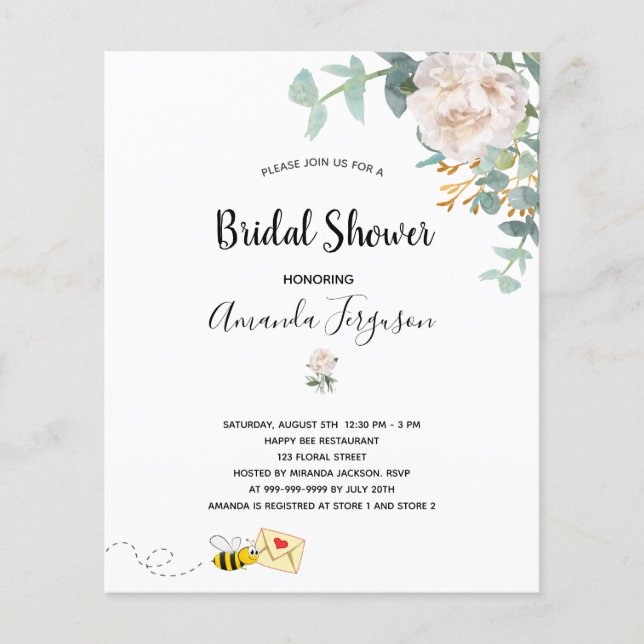 BUDGET Bridal Shower eucalyptus floral bumble bee (Front)