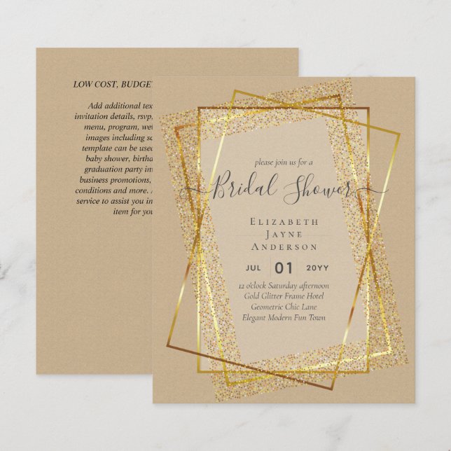 BUDGET BRIDAL SHOWER Glamour Gold Glitter look chi (Front/Back)