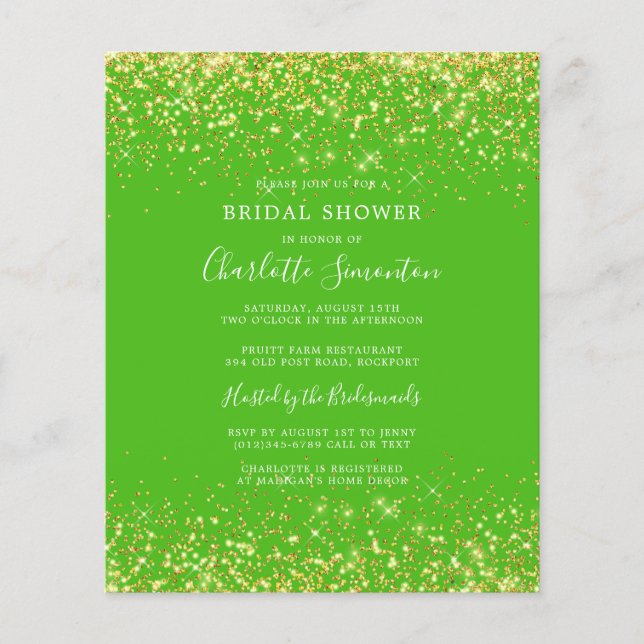 Budget Bridal Shower Glitter Gold Green Invitation (Front)