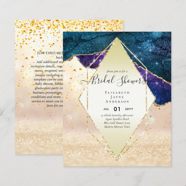 BUDGET BRIDAL SHOWER Glittery AGATE Sparkle Invite (Front/Back)