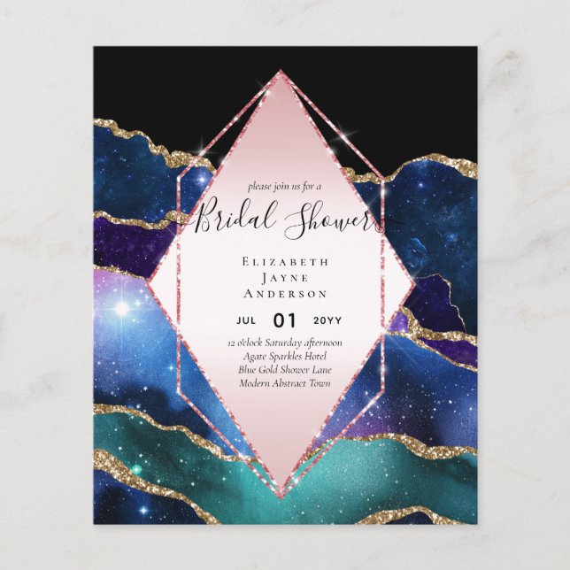 BUDGET BRIDAL SHOWER Glittery AGATE Sparkle Invite Flyer (Front)