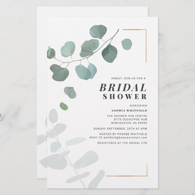Budget Bridal Shower Greenery Eucalyptus Succulent Stationery (Front/Back)