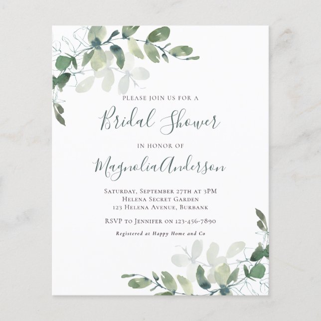 Budget Bridal Shower Invitation | Eucalyptus  (Front)
