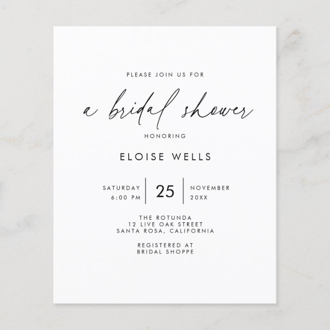 Budget Bridal Shower Invitation Flyer (Front)
