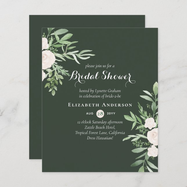 BUDGET Bridal Shower Invitations Floral Leaves (Front/Back)
