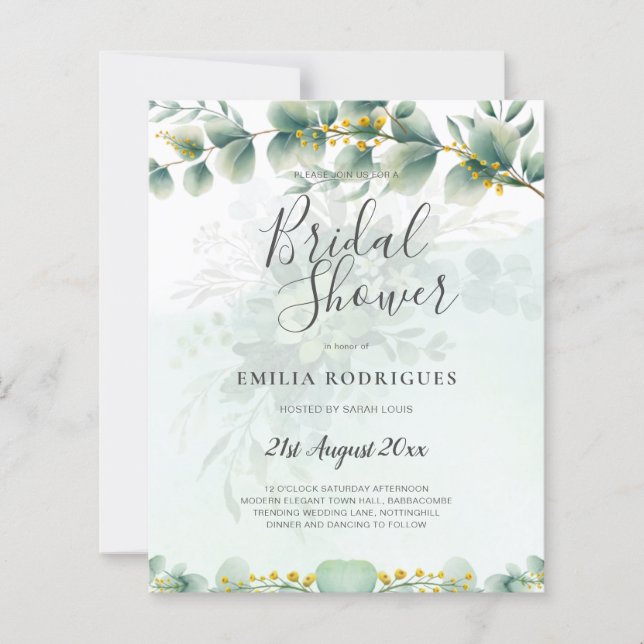 Budget Bridal Shower Invitations Greenery Leaves (Front)