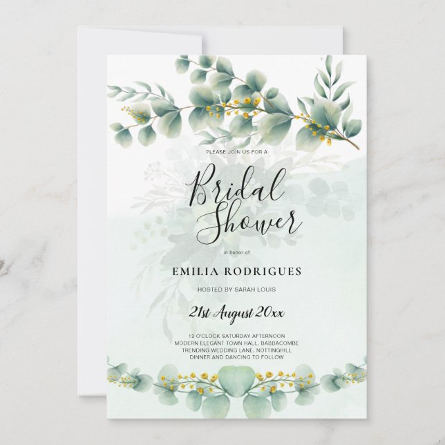 Budget Bridal Shower Invitations Greenery Leaves (Front)
