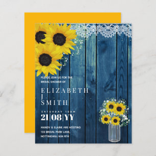BUDGET Bridal Shower Invite Rustic Sunflowers