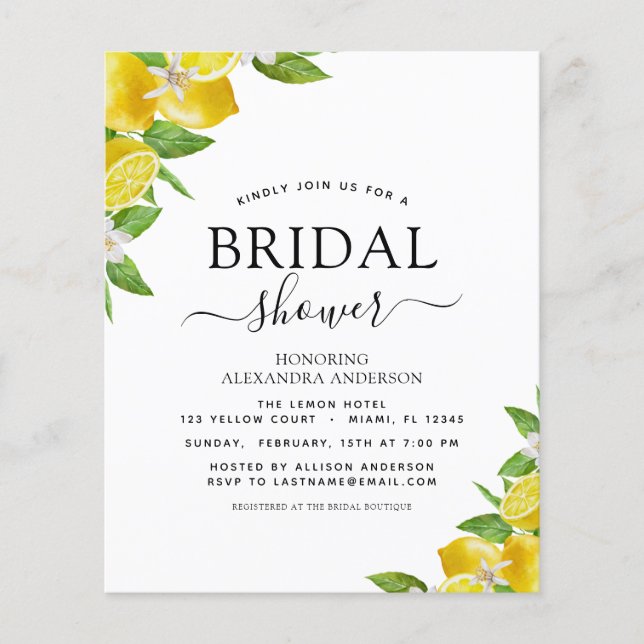 Budget Bridal Shower Lemon Citrus Invitations Flyer (Front)