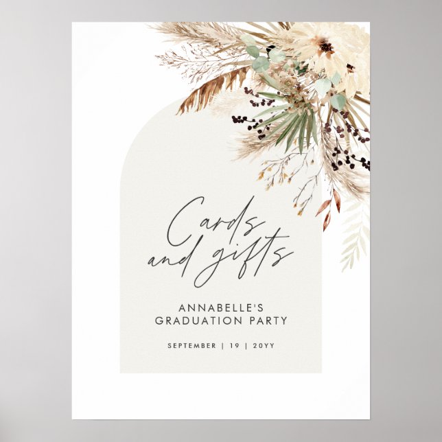 Budget bridal shower pampas cards and gifts boho p poster (Front)