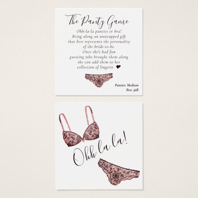 BUDGET Bridal Shower Panty Game Card (Front & Back)