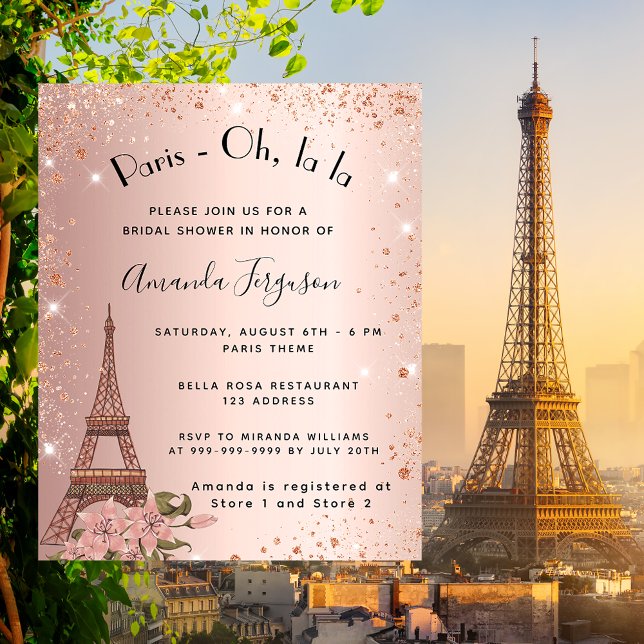 Budget bridal shower Paris rose gold invitation Flyer (Creator Uploaded)