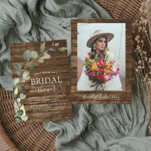 Budget Bridal Shower Photo Rustic Wood Invitation