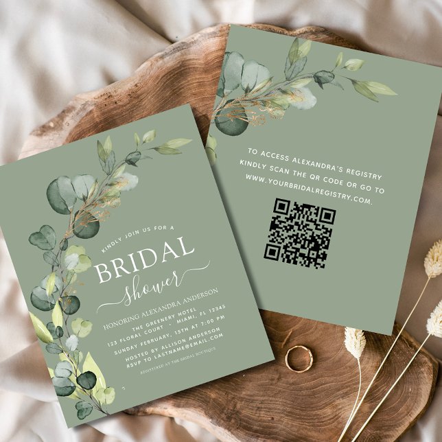 Budget Bridal Shower QR Code Eucalyptus Invitation Flyer (Creator Uploaded)