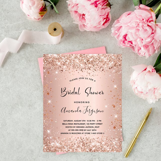 Budget Bridal Shower rose gold glitter invitation (Creator Uploaded)
