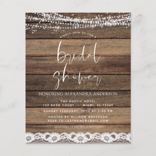 Budget Bridal Shower Rustic Farmhouse Flyer (Front)