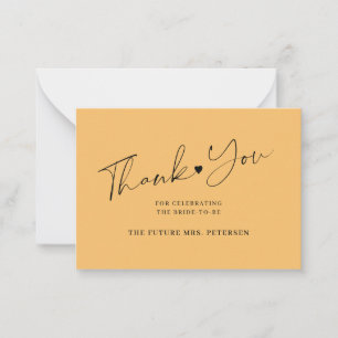 Budget bridal shower script orange thank you card