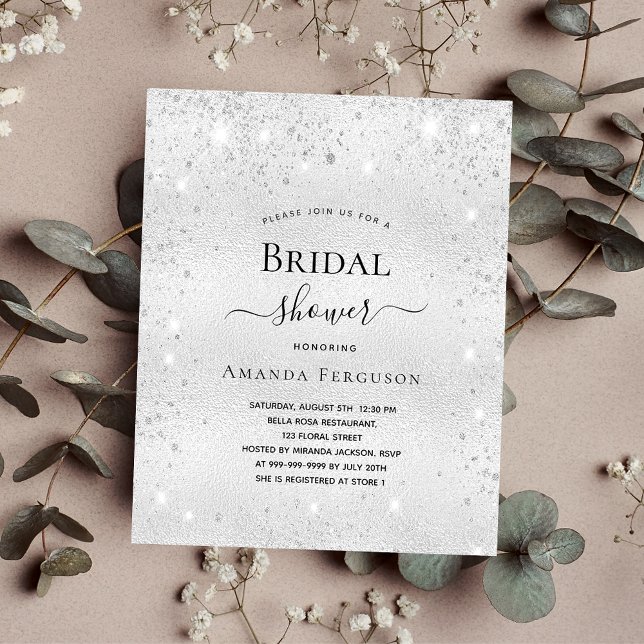 Budget bridal shower silver glitter invitation (Creator Uploaded)