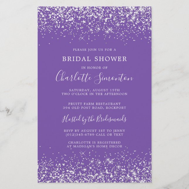 Budget Bridal Shower Silver Purple Invitation (Front)