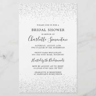 Budget Bridal Shower Silver White Invitation