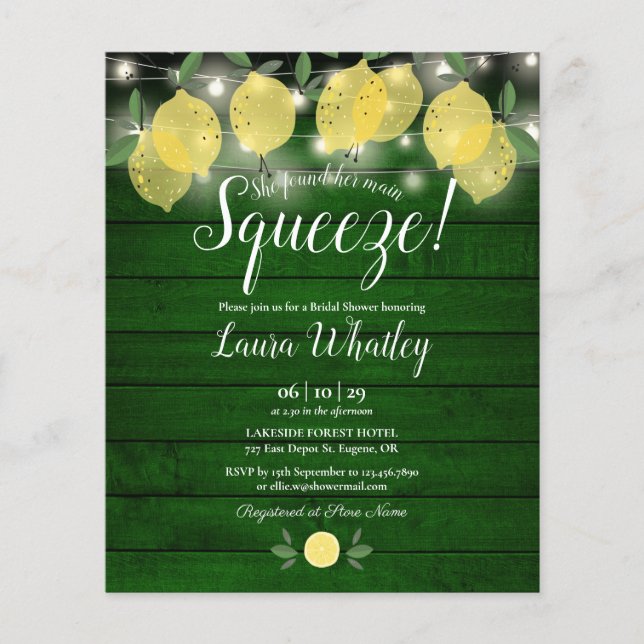 Budget Bridal Shower Squeeze Green Lemon Invite (Front)