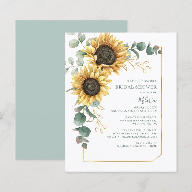 Budget Bridal Shower Sunflower Eucalyptus Invite (Front/Back)