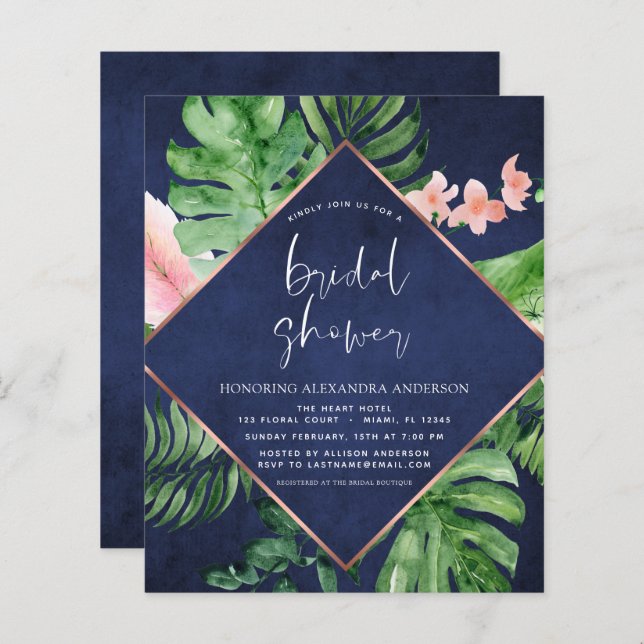 Budget Bridal Shower Tropical Palm Navy Blue (Front/Back)