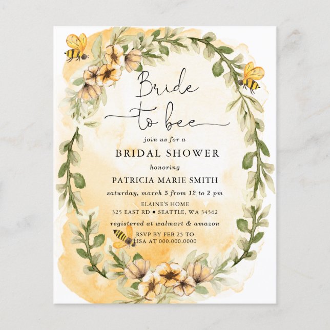 Budget Bride To Bee Honeybee Floral Bridal Shower (Front)