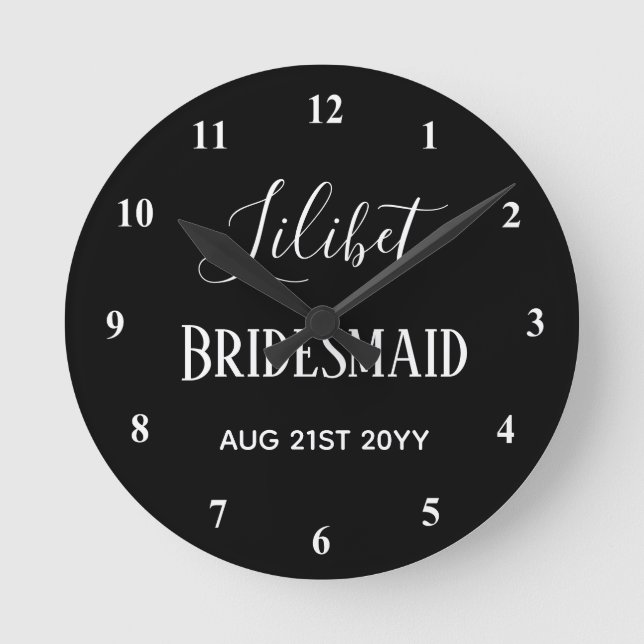 BUDGET Bridesmaid Bridal Party Gifts Black White Round Clock (Front)