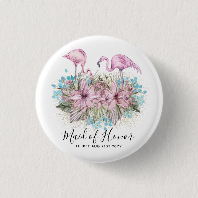 BUDGET Bridesmaid Bridal Party Gifts FLAMINGOS 1 Inch Round Button (Front)