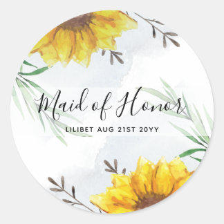 BUDGET Bridesmaid Bridal Party Gifts SUNFLOWERS Classic Round Sticker