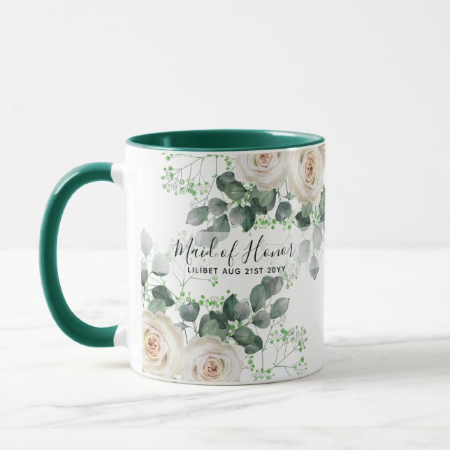 BUDGET Bridesmaid Bridal Party Gifts White ROSES Mug (Left)