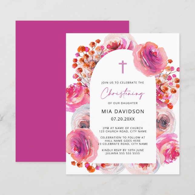 Budget Bright Watercolor Floral Arch Christening  (Front/Back)