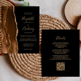 Budget Brown Gold Agate Black QR Code Wedding