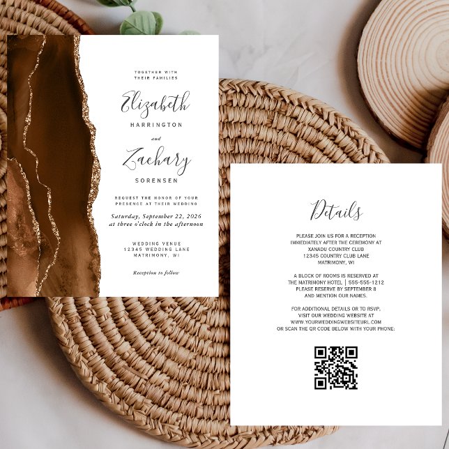 Budget Brown Gold Agate QR Code Wedding (Creator Uploaded)