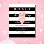 Budget Brunch and Bubbly Pink Glitter Champagne<br><div class="desc">Black and White Stripe with Pink Brunch and Bubbly Pink glitter Champagne glass. Bridal shower invitation</div>