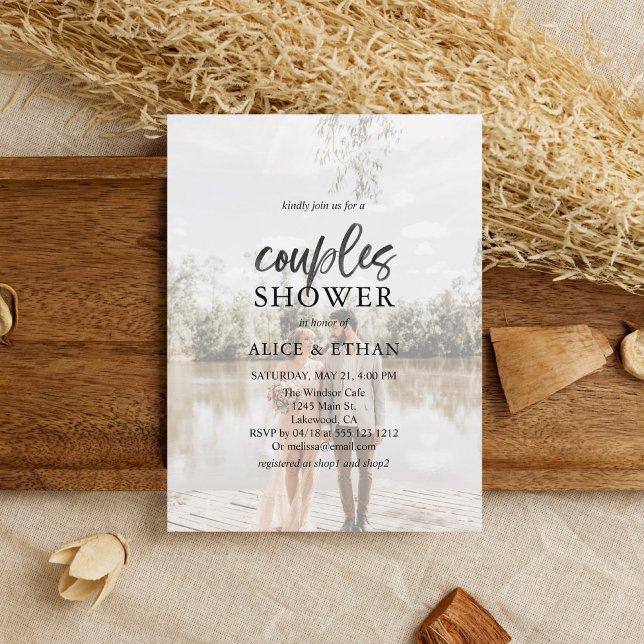 Budget Brush Script Photo Couple Shower Invitation Postcard (Creator Uploaded)