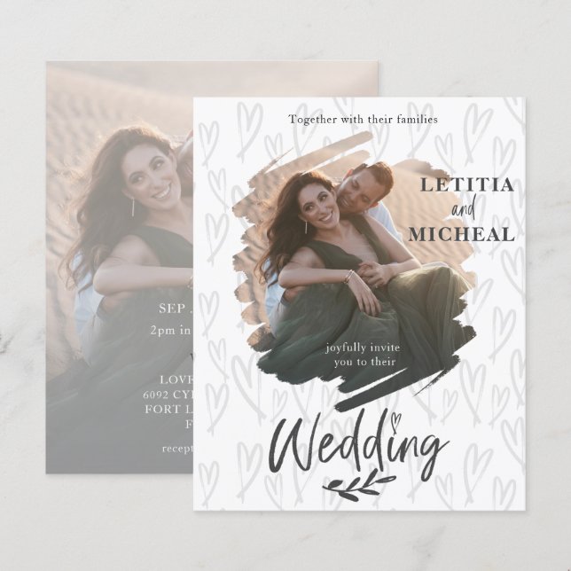 Budget Brush Stroke Photo Wedding Invitation (Front/Back)