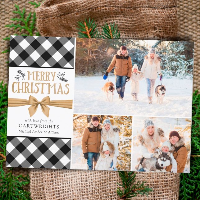 Budget Buffalo Plaid MERRY CHRISTMAS 3 Carte photo (Créateur téléchargé)