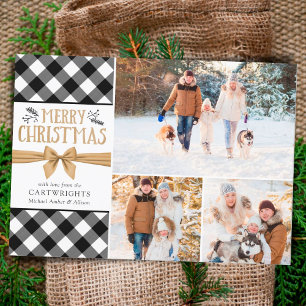 Budget Buffalo Plaid MERRY CHRISTMAS 3 Photo Card