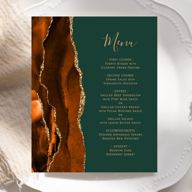 Budget Burange Orange Gold Agate Vert Mariage Menu (Créateur téléchargé)
