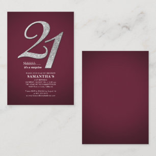 Budget Burgundy 21st Birthday Modern Glitter Card