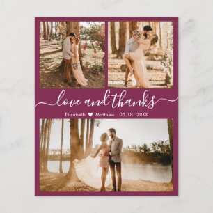 Budget Burgundy 3 Photo Collage Wedding Thank You