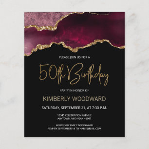 Budget Burgundy Agate 50th Birthday Invitation