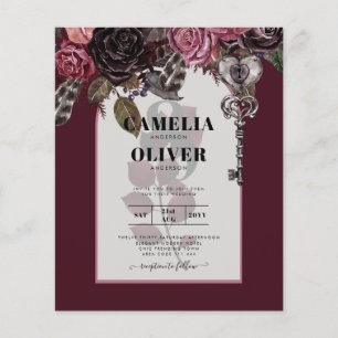 Budget Burgundy Blush Floral Wedding Invite SATIN