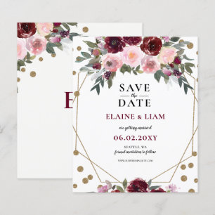 Budget Burgundy Blush Gold Floral Save the Date