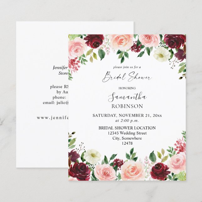Budget Burgundy Blush Pink 4 Floral Bridal Shower2 (Front/Back)
