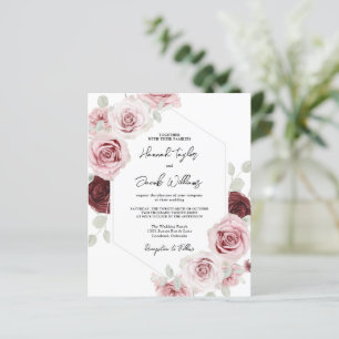Budget Burgundy Blush Pink Floral Wedding Invite