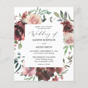 Budget Burgundy & Dusty Pink Floral 5 Wedding Flyer